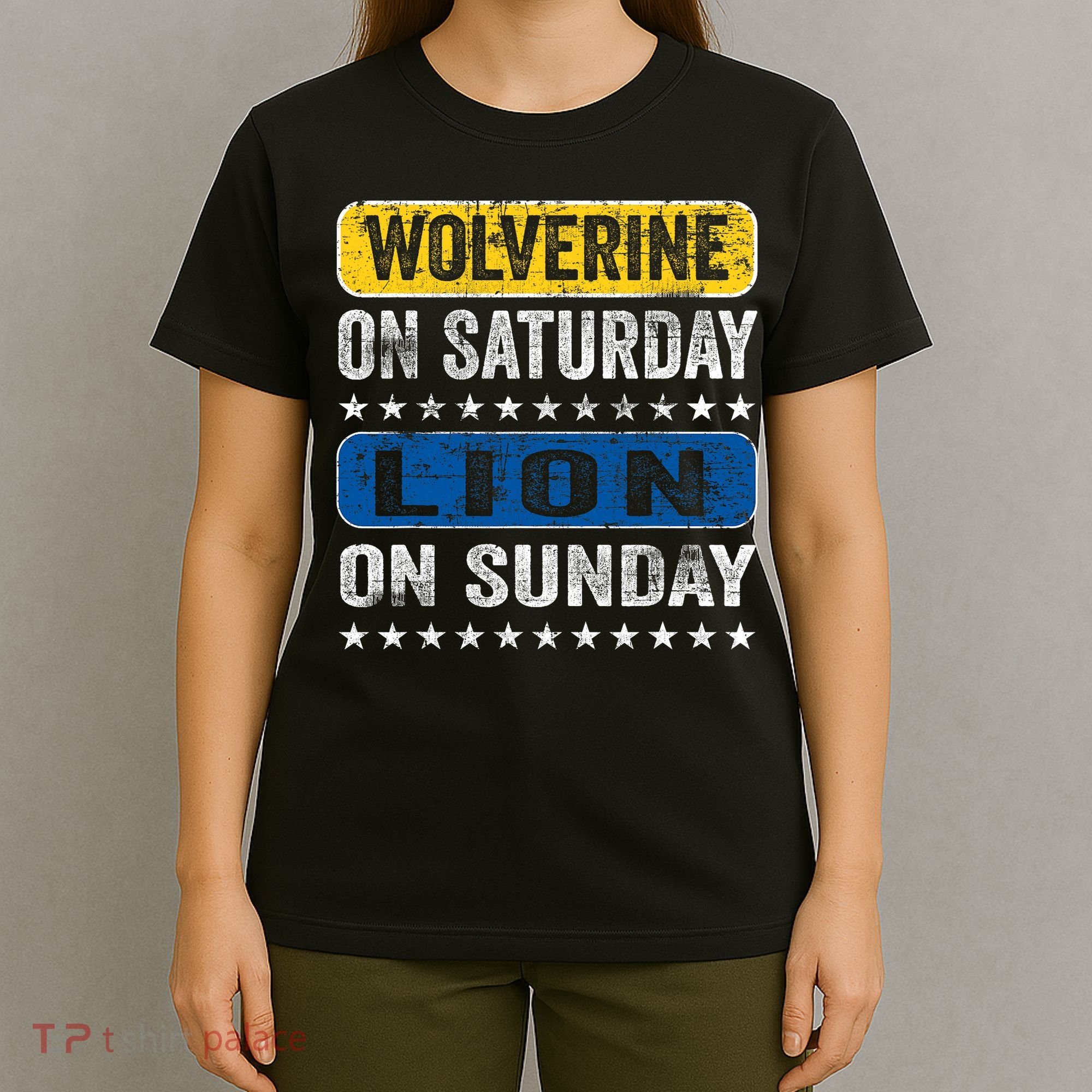 Vintage Wolverine On Saturday Lion On Sunday Detroit T-Shirt