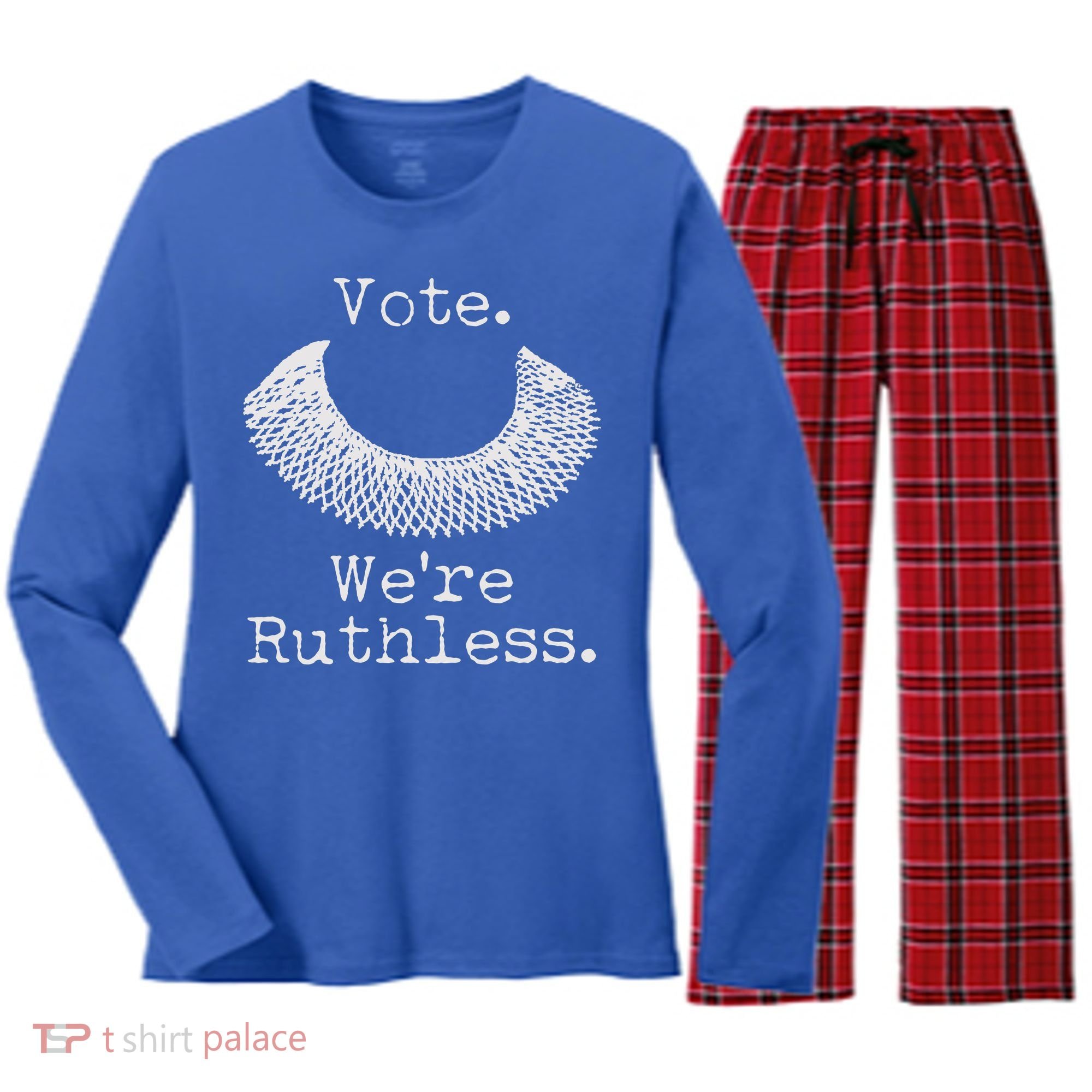 Vote We're Ruthless RBG Ruth Bader Ginsburg Women's Long Sleeve Flannel Pajama Set 