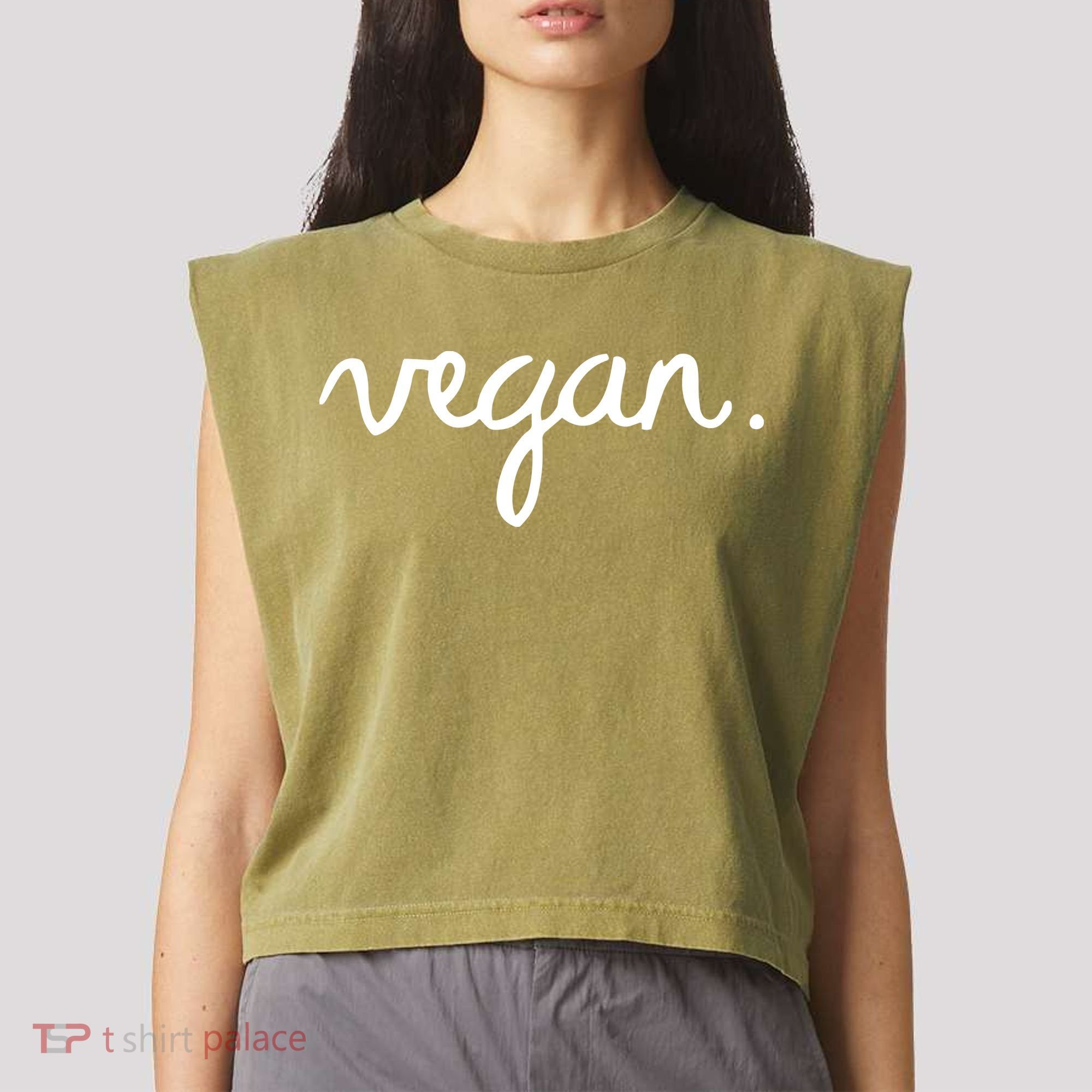 VEGAN Writing Statement Present Simple Eco Men Women Garment-Dyed Women's Muscle Tee