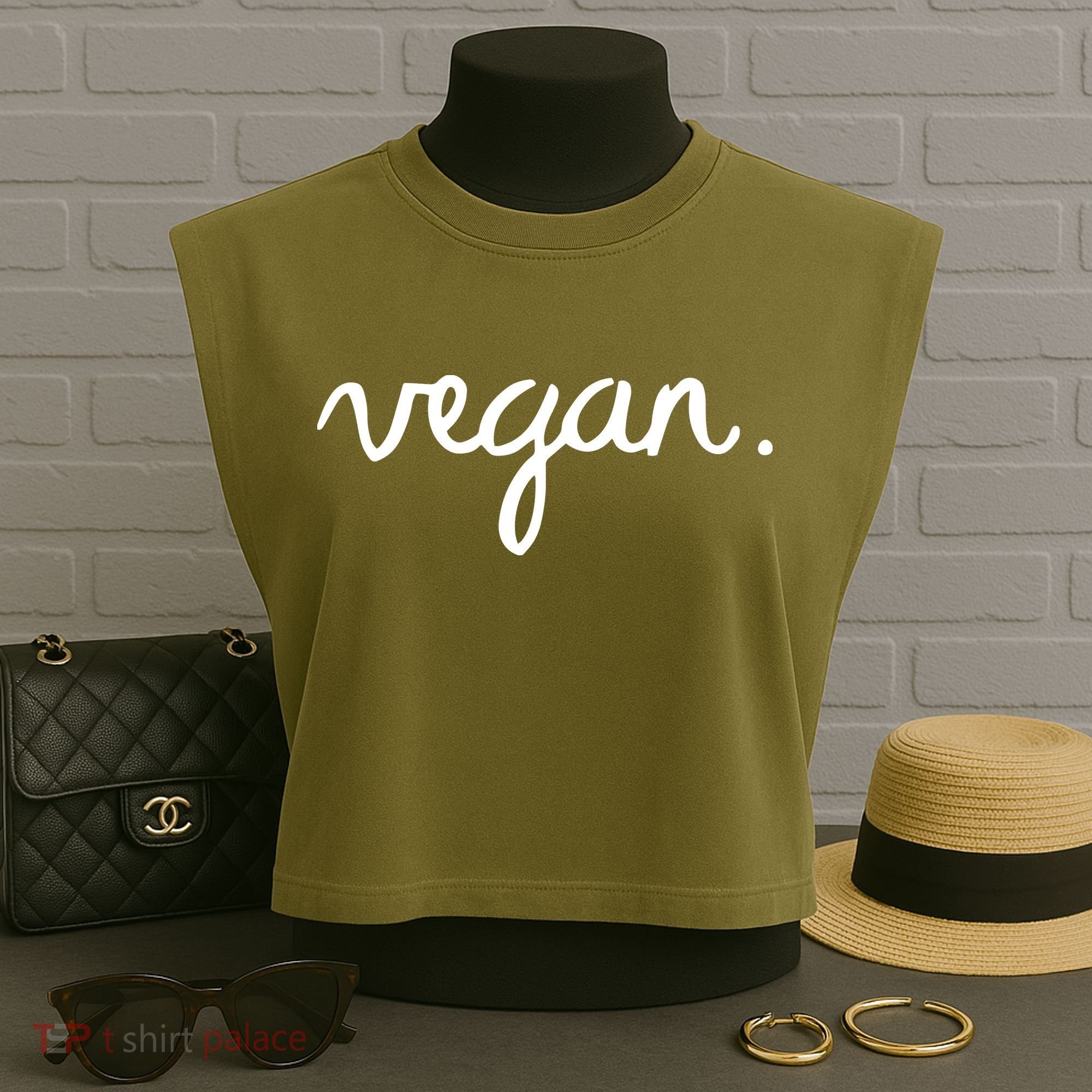 VEGAN Writing Statement Present Simple Eco Men Women Garment-Dyed Women's Muscle Tee