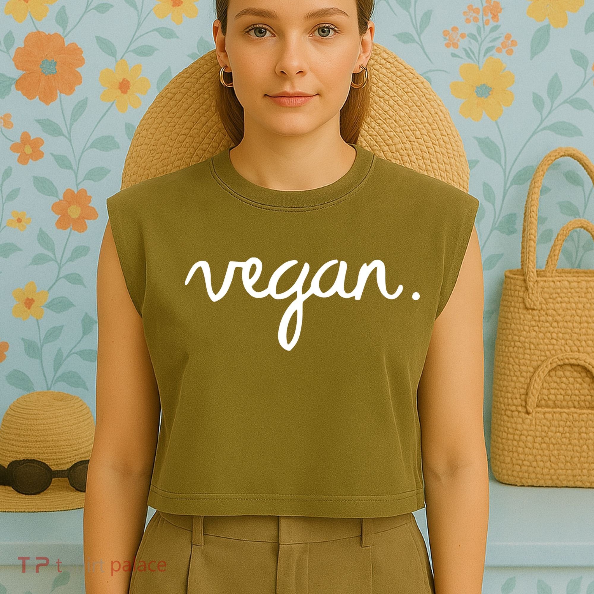 VEGAN Writing Statement Present Simple Eco Men Women Garment-Dyed Women's Muscle Tee