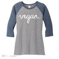 VEGAN Writing Statement Present Simple Eco Men Women Women's Tri-Blend 3/4-Sleeve Raglan Shirt thumb 0