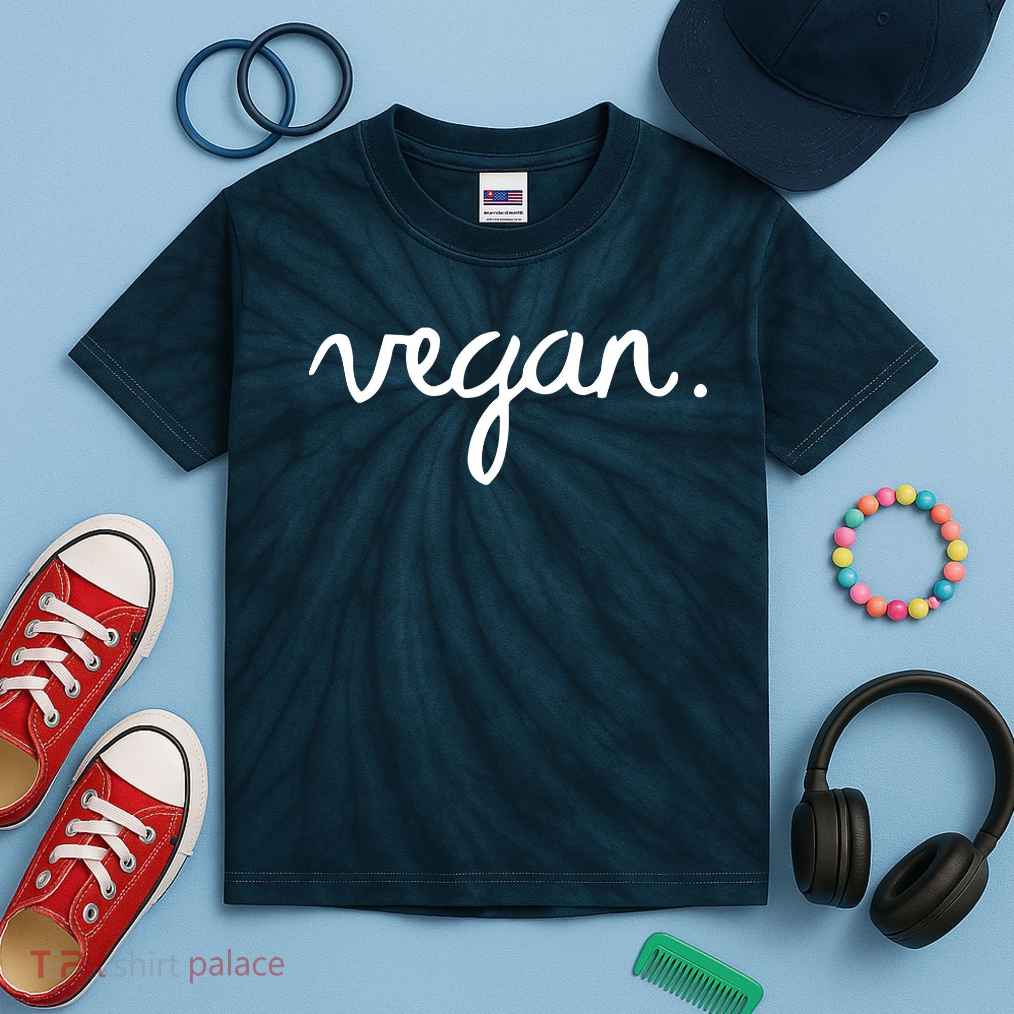 VEGAN Writing Statement Present Simple Eco Men Women Kids Tie-Dye T-Shirt