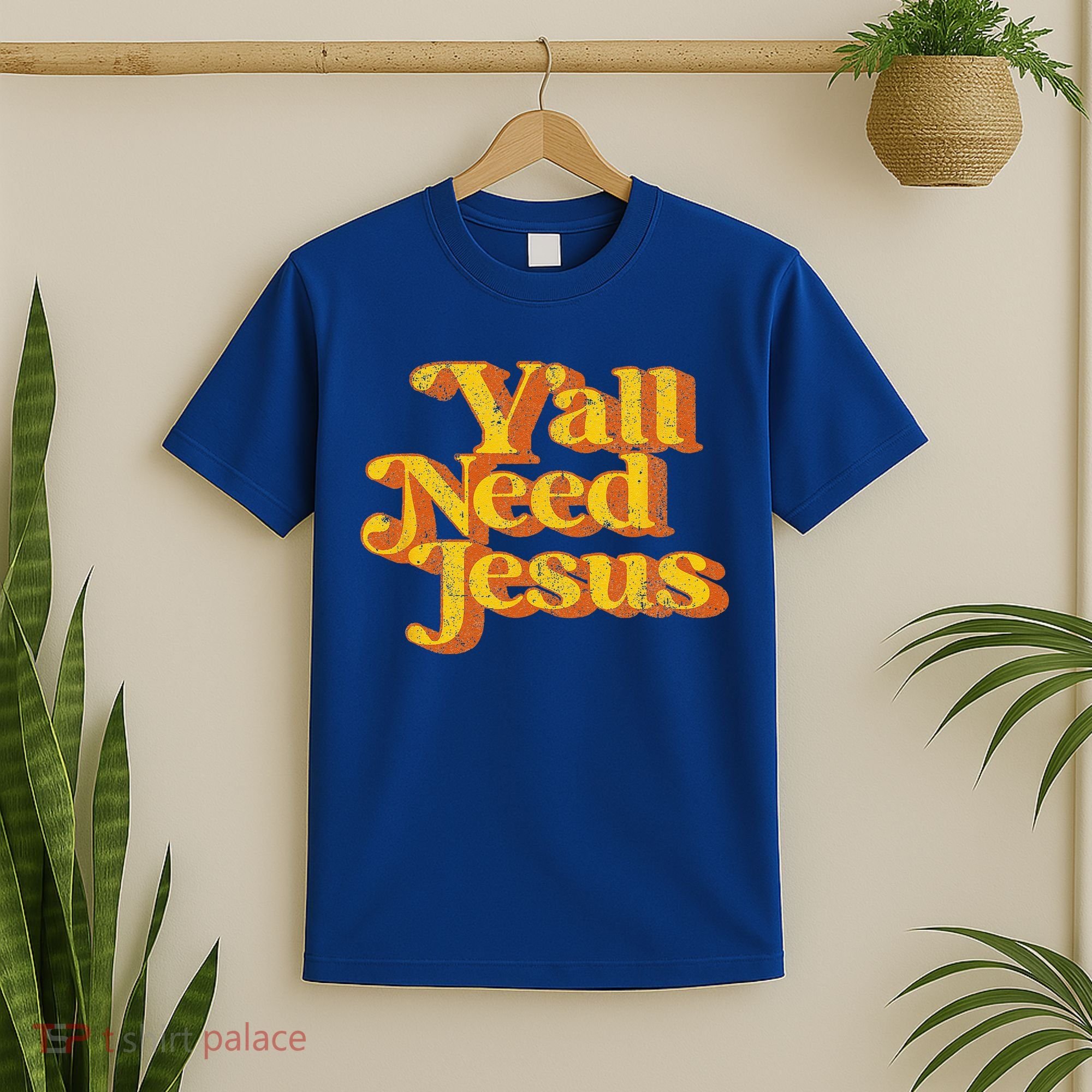 Vintage Yall Need Jesus Funny Christian Country Retro 70s T-Shirt