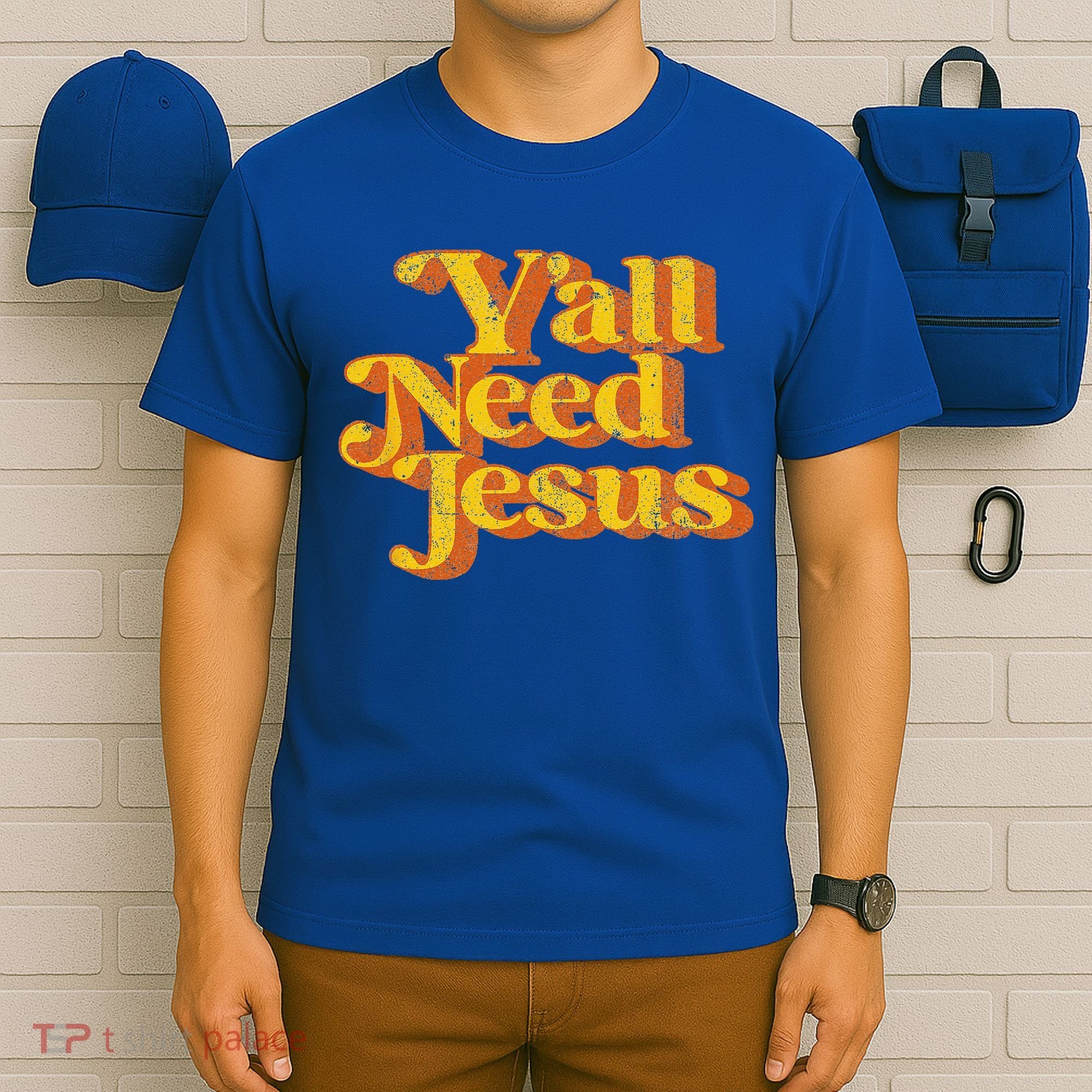 Vintage Yall Need Jesus Funny Christian Country Retro 70s T-Shirt