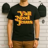 Vintage YAll Need Jesus Funny Christian Country Retro 70S T-Shirt thumb 6