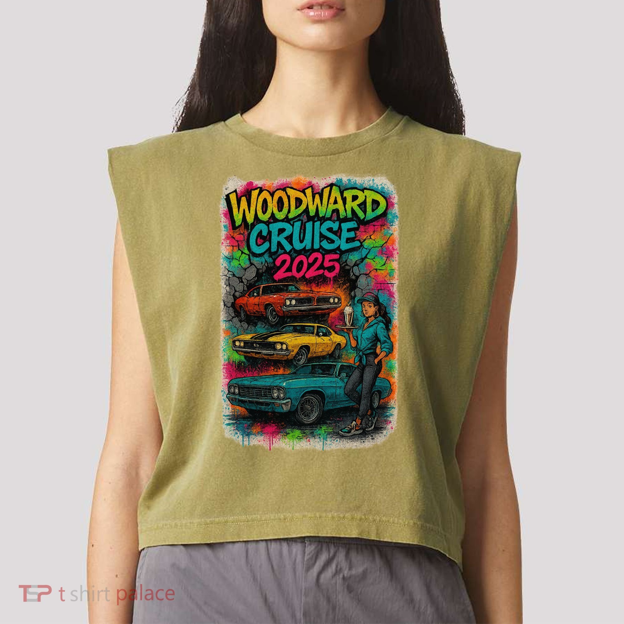 Woodward 2025 Graffiti Style Garment-Dyed Women's Muscle Tee