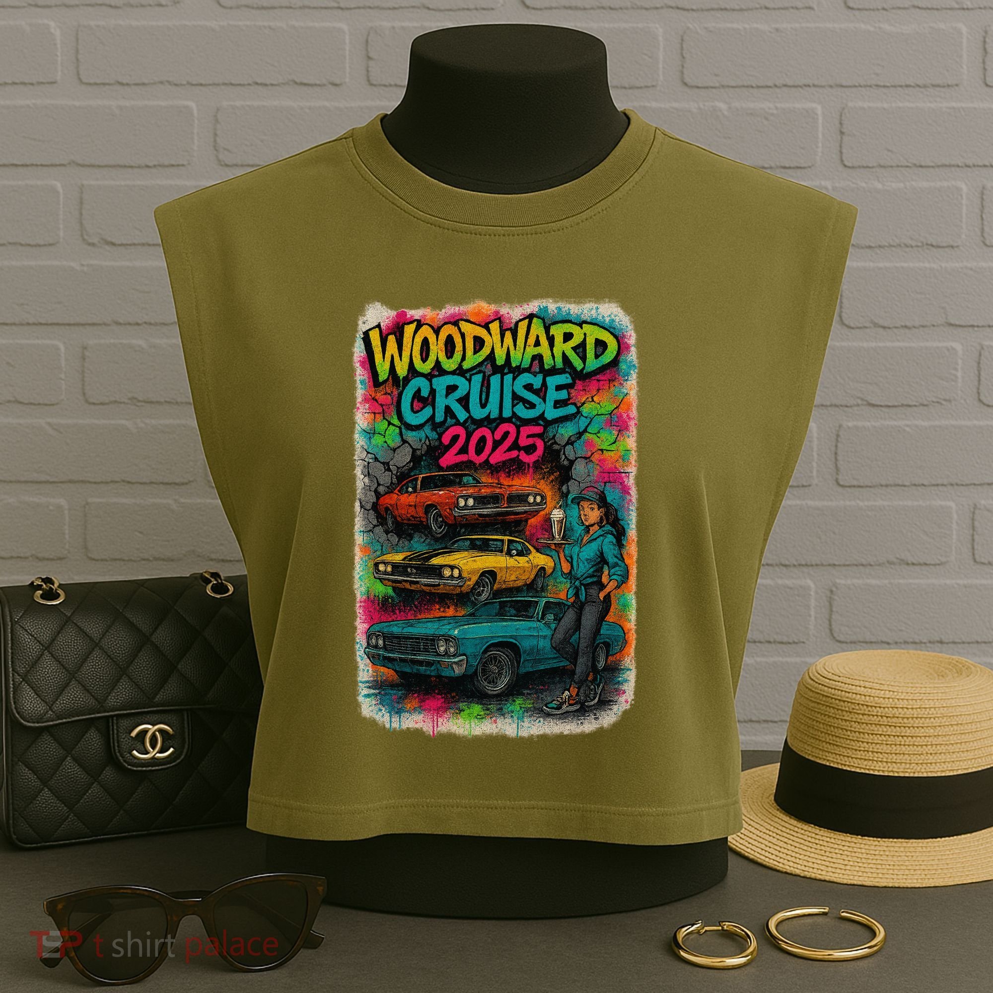 Woodward 2025 Graffiti Style Garment-Dyed Women's Muscle Tee
