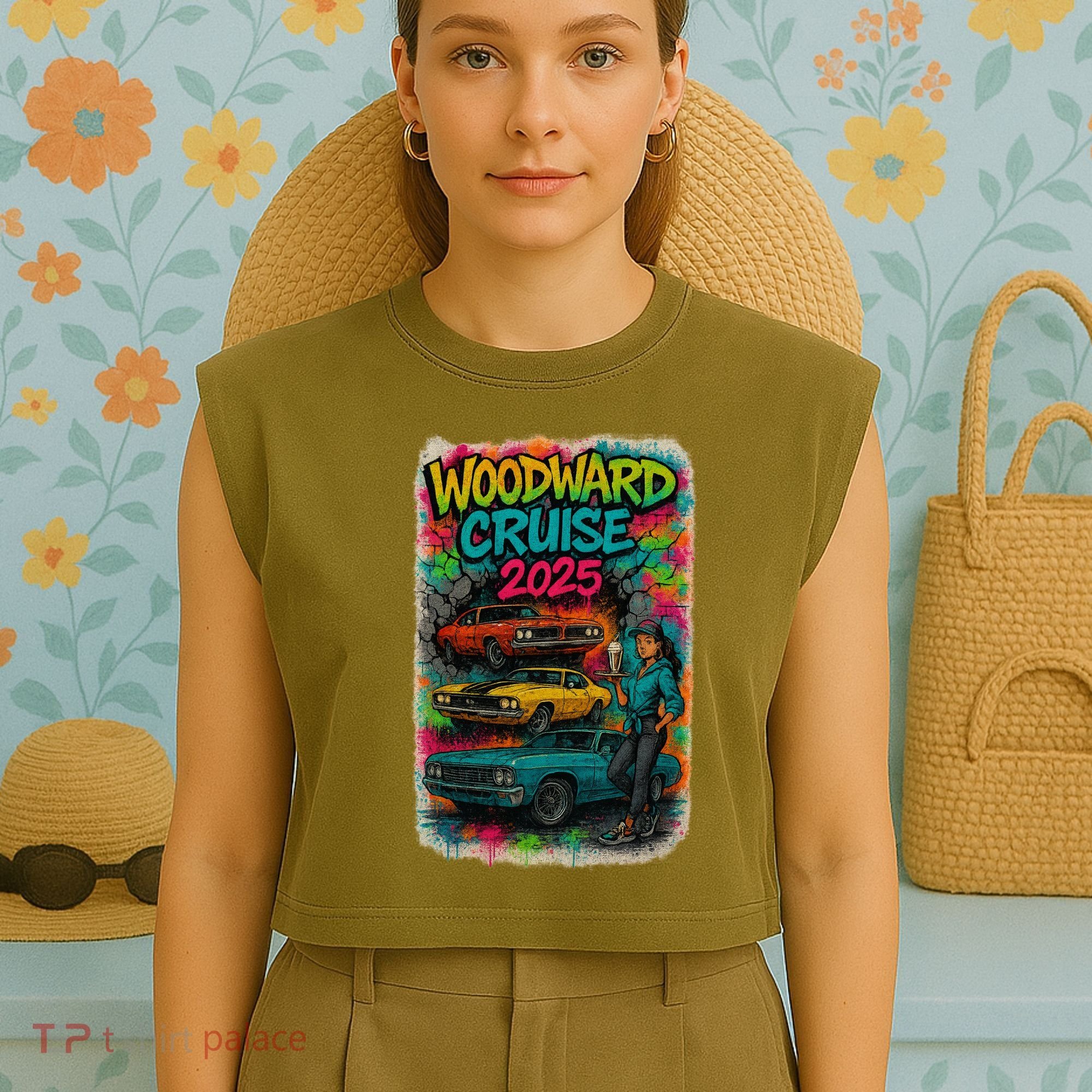 Woodward 2025 Graffiti Style Garment-Dyed Women's Muscle Tee