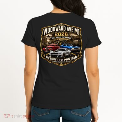 Woodward 2026 History Of The Avenue Front & Back Women's T-Shirt back