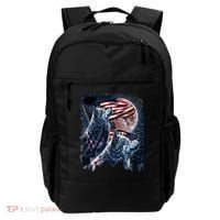 Wolf 4th Of July American Flag Howling Wolves Under Moon Backpack thumb 0