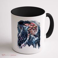 Wolf 4th Of July American Flag Howling Wolves Under Moon Coffee Mug thumb 1
