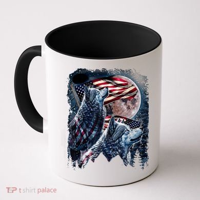 Wolf 4th Of July American Flag Howling Wolves Under Moon Coffee Mug