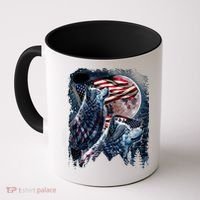 Wolf 4th Of July American Flag Howling Wolves Under Moon Coffee Mug thumb 0
