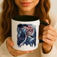 Wolf 4th Of July American Flag Howling Wolves Under Moon Coffee Mug thumb 3