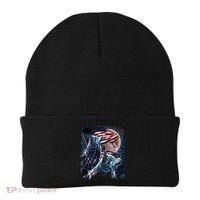 Wolf 4th Of July American Flag Howling Wolves Under Moon Beanie thumb 0