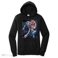 Wolf 4th Of July American Flag Howling Wolves Under Moon Women's Hoodie thumb 0