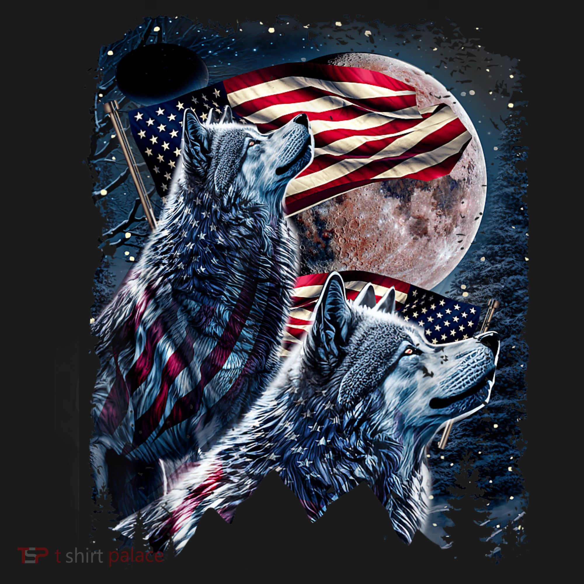 Wolf 4th Of July American Flag Howling Wolves Under Moon Women's Hoodie