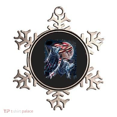 Wolf 4th Of July American Flag Howling Wolves Under Moon Ornament