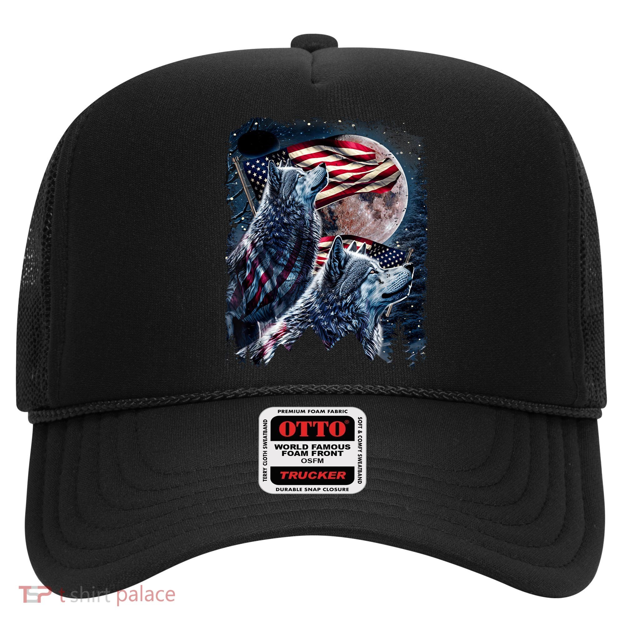 Wolf 4th Of July American Flag Howling Wolves Under Moon Hat