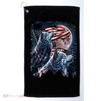 Wolf 4th Of July American Flag Howling Wolves Under Moon Golf Towel thumb 0