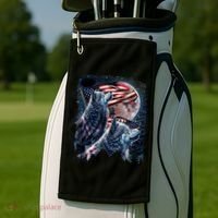 Wolf 4th Of July American Flag Howling Wolves Under Moon Golf Towel thumb 2