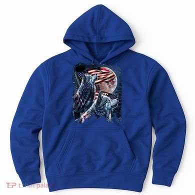 Wolf 4th Of July American Flag Howling Wolves Under Moon Hoodie