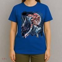 Wolf 4th Of July American Flag Howling Wolves Under Moon T-Shirt thumb 4