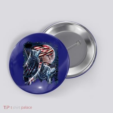 Wolf 4th Of July American Flag Howling Wolves Under Moon Button