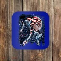 Wolf 4th Of July American Flag Howling Wolves Under Moon Coaster thumb 0