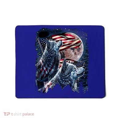 Wolf 4th Of July American Flag Howling Wolves Under Moon Mousepad