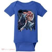 Wolf 4th Of July American Flag Howling Wolves Under Moon Baby Bodysuit thumb 0