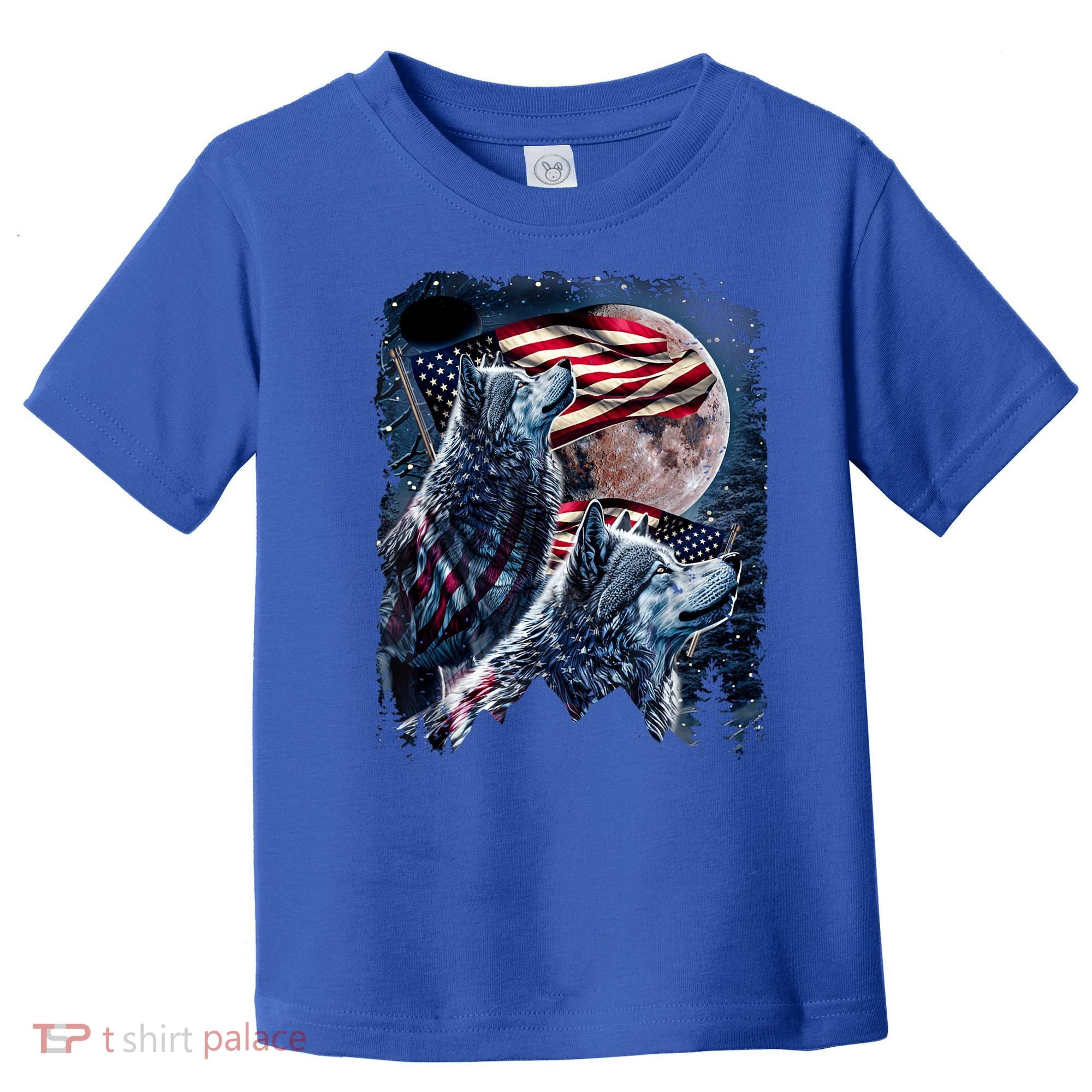 Wolf 4th Of July American Flag Howling Wolves Under Moon Toddler T-Shirt