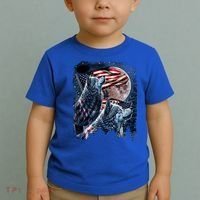 Wolf 4th Of July American Flag Howling Wolves Under Moon Toddler T-Shirt thumb 2