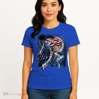 Wolf 4th Of July American Flag Howling Wolves Under Moon Women's T-Shirt thumb 4