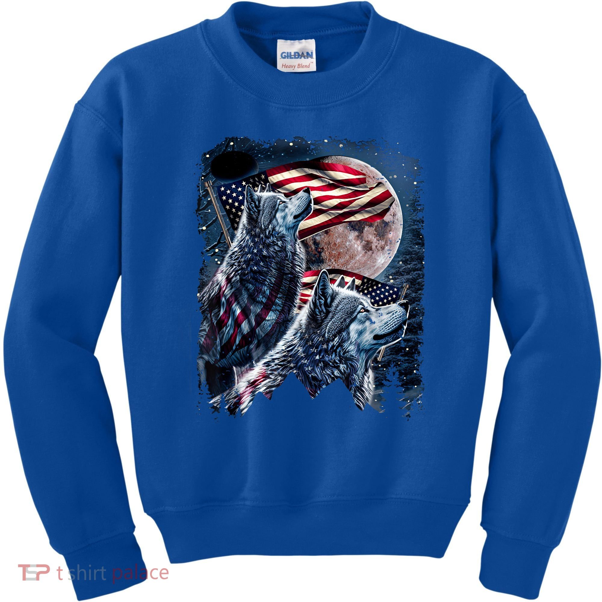 Wolf 4th Of July American Flag Howling Wolves Under Moon Kids Sweatshirt