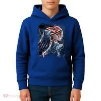 Wolf 4th Of July American Flag Howling Wolves Under Moon Kids Hoodie thumb 4