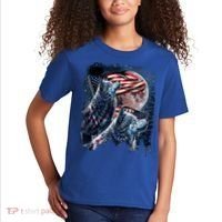 Wolf 4th Of July American Flag Howling Wolves Under Moon Kids T-Shirt thumb 2