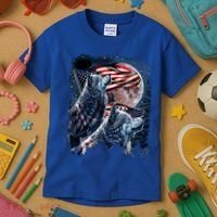 Wolf 4th Of July American Flag Howling Wolves Under Moon Kids T-Shirt thumb 3
