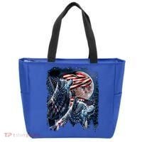 Wolf 4th Of July American Flag Howling Wolves Under Moon Tote Bag thumb 0