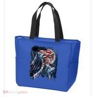 Wolf 4th Of July American Flag Howling Wolves Under Moon Tote Bag thumb 3