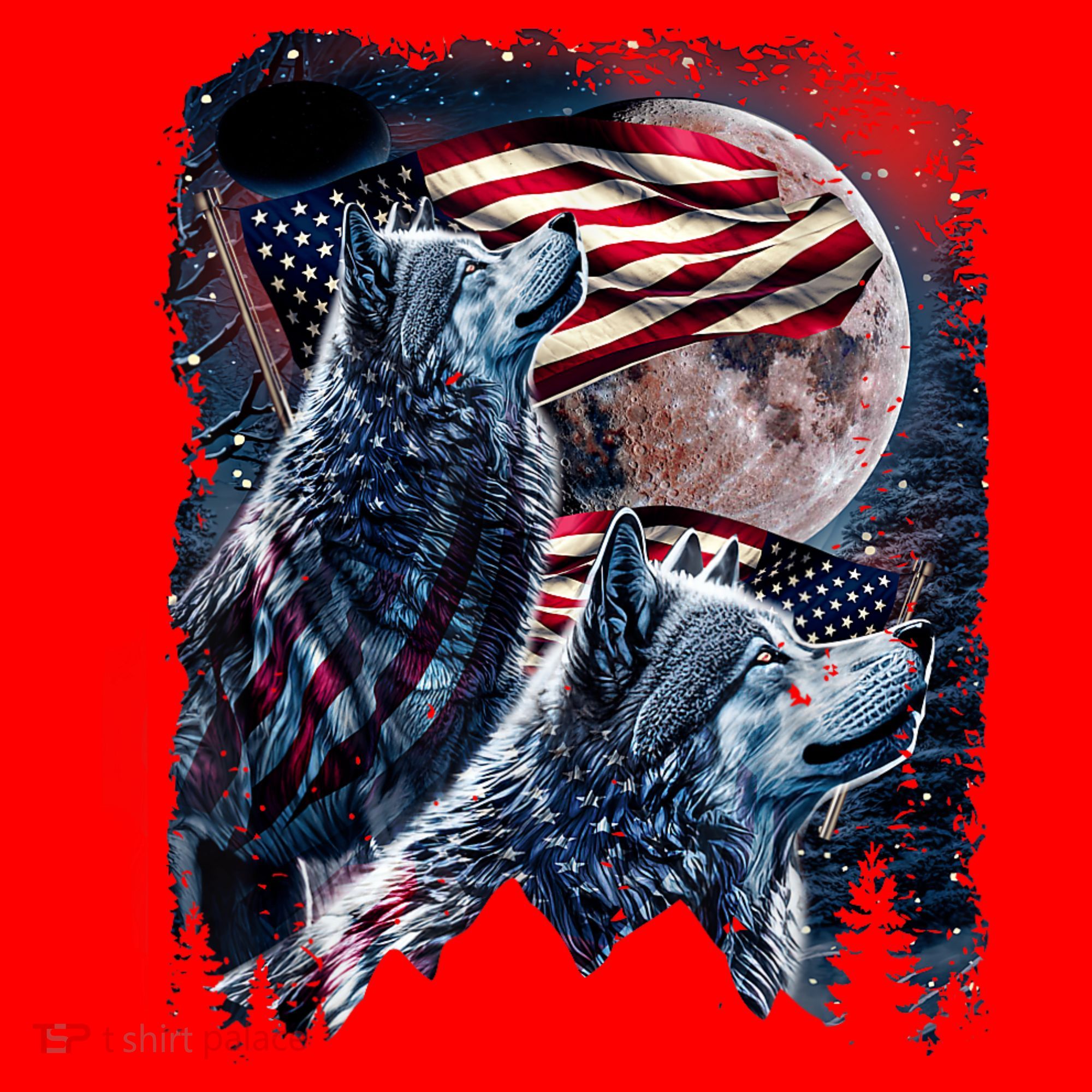 Wolf 4th Of July American Flag Howling Wolves Under Moon Santa Hat