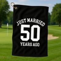 Wedding 50th Anniversary Just Married Football Couple Golf Towel thumb 1