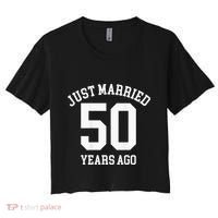 Wedding 50th Anniversary Just Married Football Couple Women's Crop Top Tee thumb 0