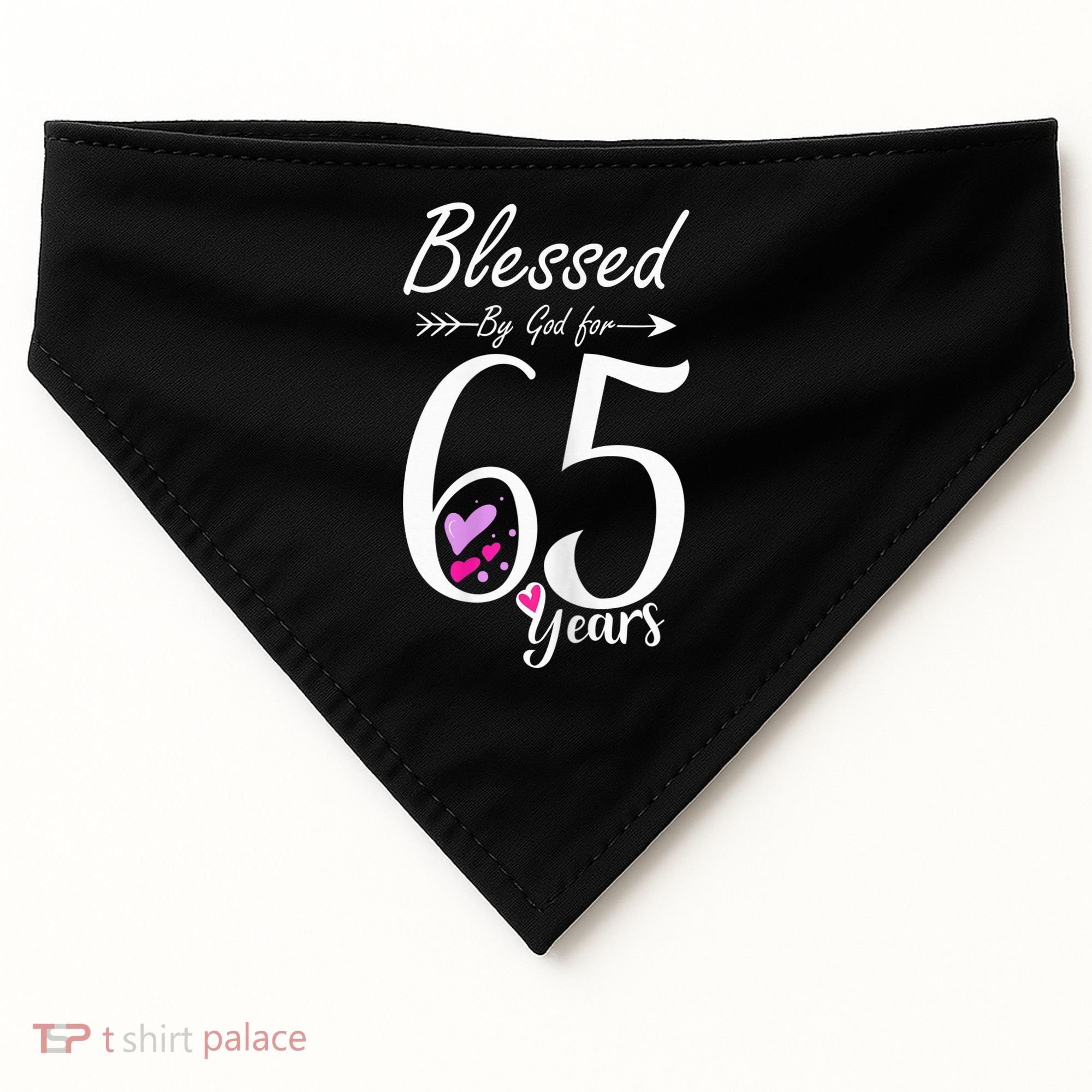 Wo 65th Birthday Tee Gift and Blessed for 65 Years Birthday USA-Made Doggie Bandana