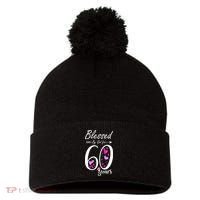 WoM.e.ns 60th Birthday Tee Gift and Blessed for 60 Years Birthday Pom Pom 12in Knit Beanie thumb 0