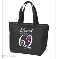 WoM.e.ns 60th Birthday Tee Gift and Blessed for 60 Years Birthday Tote Bag thumb 3