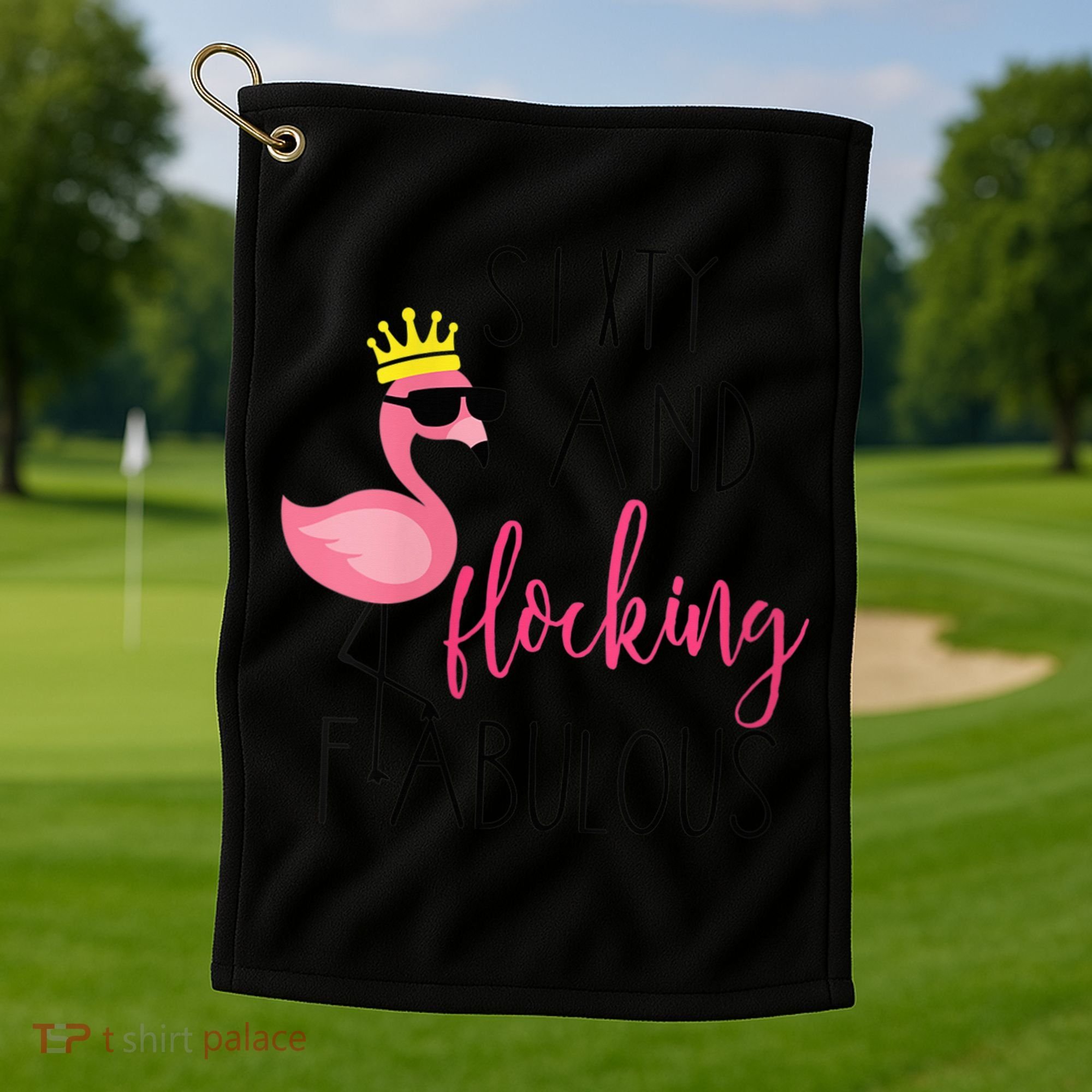 Wo 60th Birthday Gift Flamingo Fabulous Golf Towel