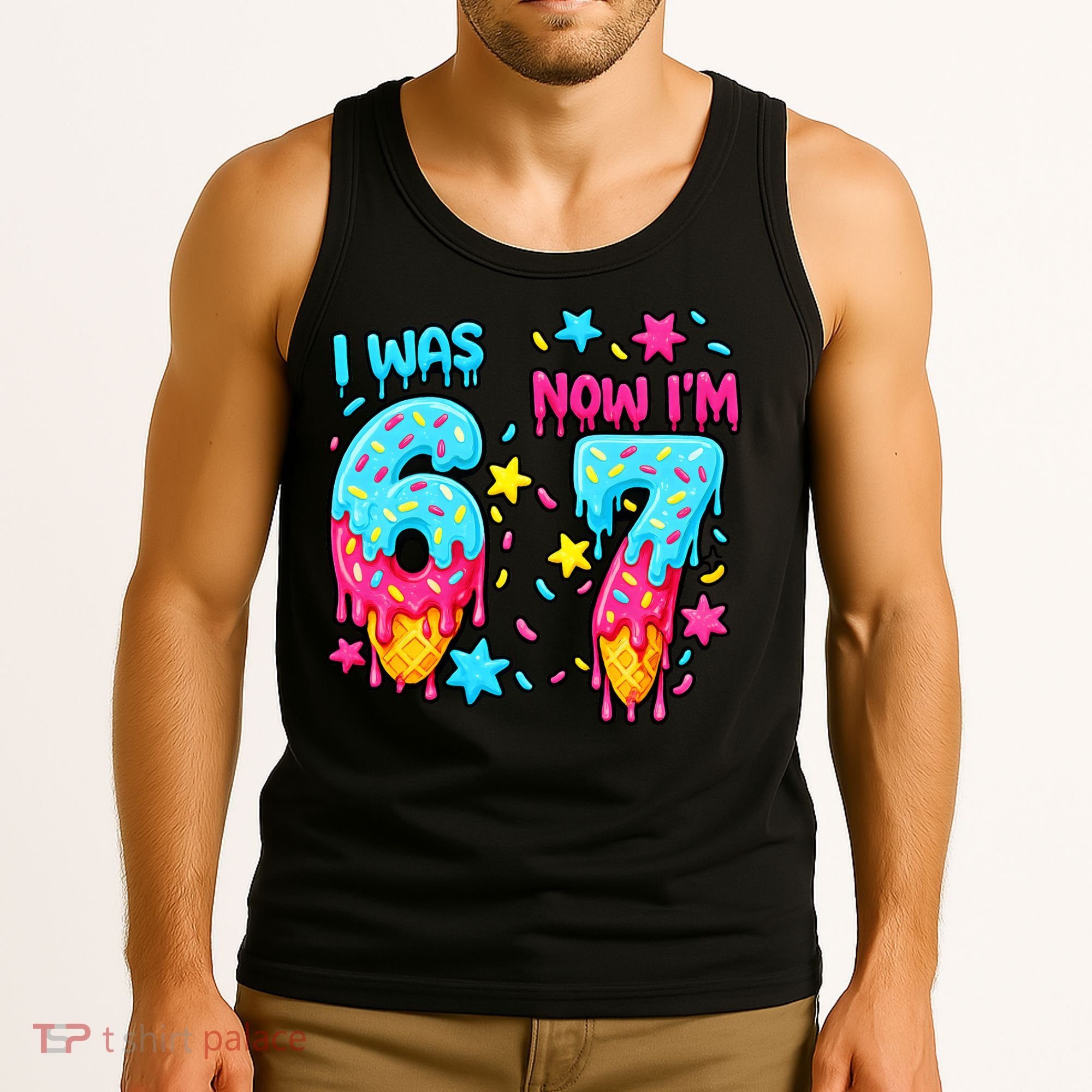  Was 6 Now I'm 7th Birthday Ice Cream Drip 6-7 Meme Tank Top