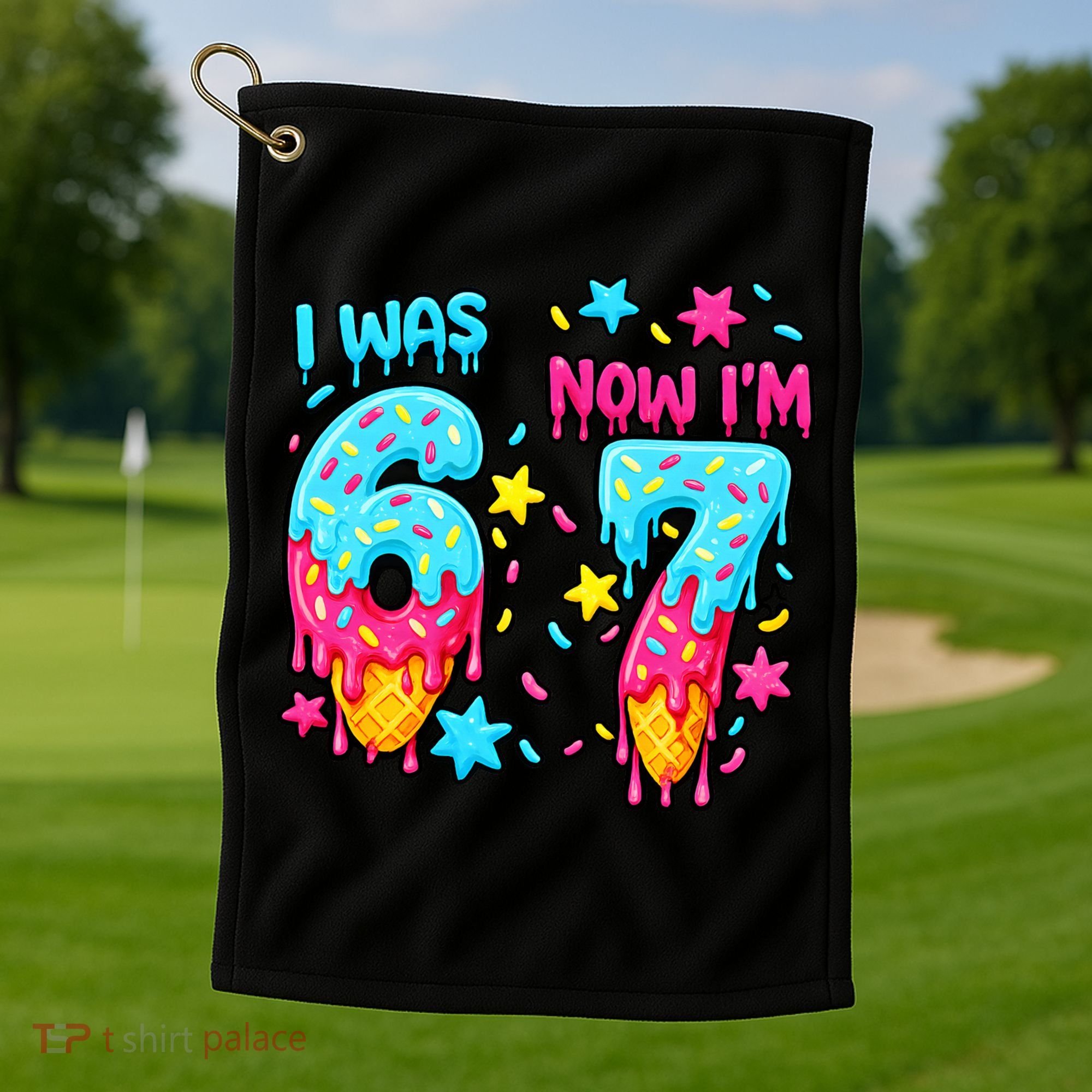  Was 6 Now I'm 7th Birthday Ice Cream Drip 6-7 Meme Golf Towel